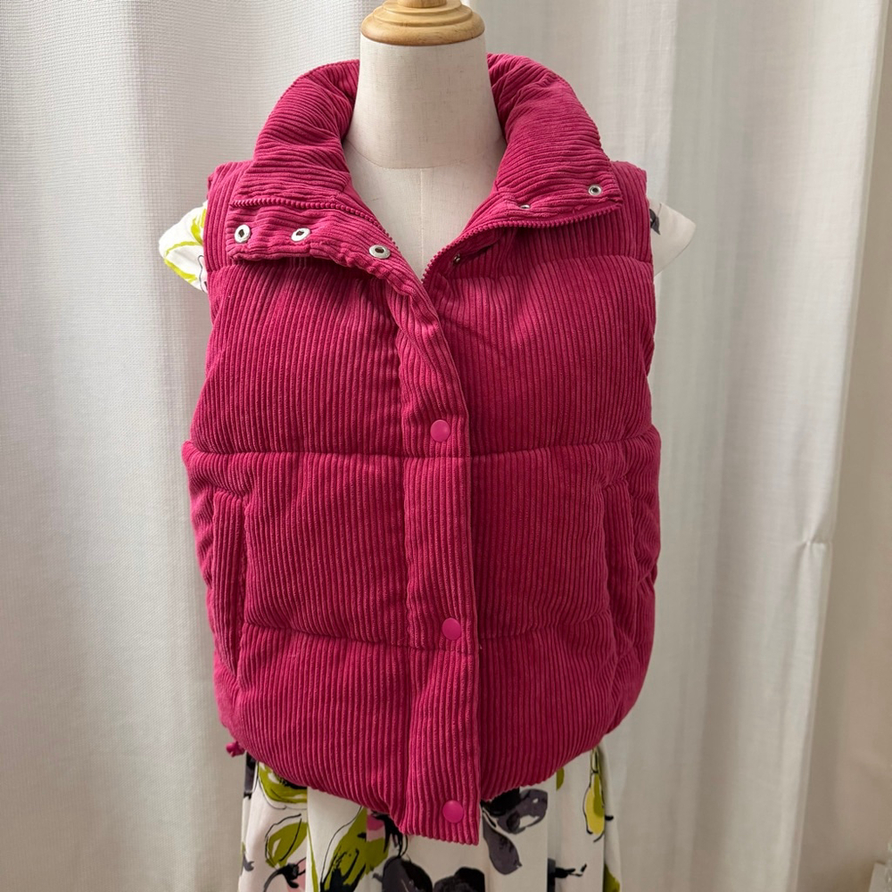 LOVE TREE Pink Corduroy Puffer Vest M#corduroy#barbiepink#vest#fallweather